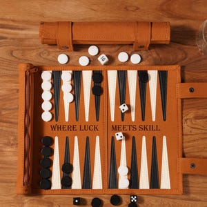 Personalized Brown Leather Backgammon Set, Custom NameBackgammon Game, Luxury Gift for Him, Groomsmen Gift New Year's Gift Back to School