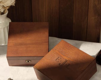 Personalized Wooden Watch Box with Initials Custom Engraved Gift Box for Groomsmen Wedding Memory Box with Lock Anniversary Gift for Him