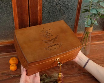 Personalized Wooden Jewelry Box, Custom Engraved Jewelry Organizer, Keepsake Chest with Lock and Key, Wedding Gift for Her