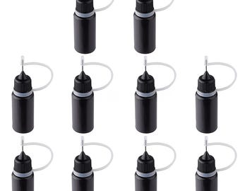 Botellas aplicadoras de precisión de PE con punta de aguja y puntas negras, ideales para resina UV, pegamento, obras de arte y manualidades. Botella exprimible para un control sencillo.