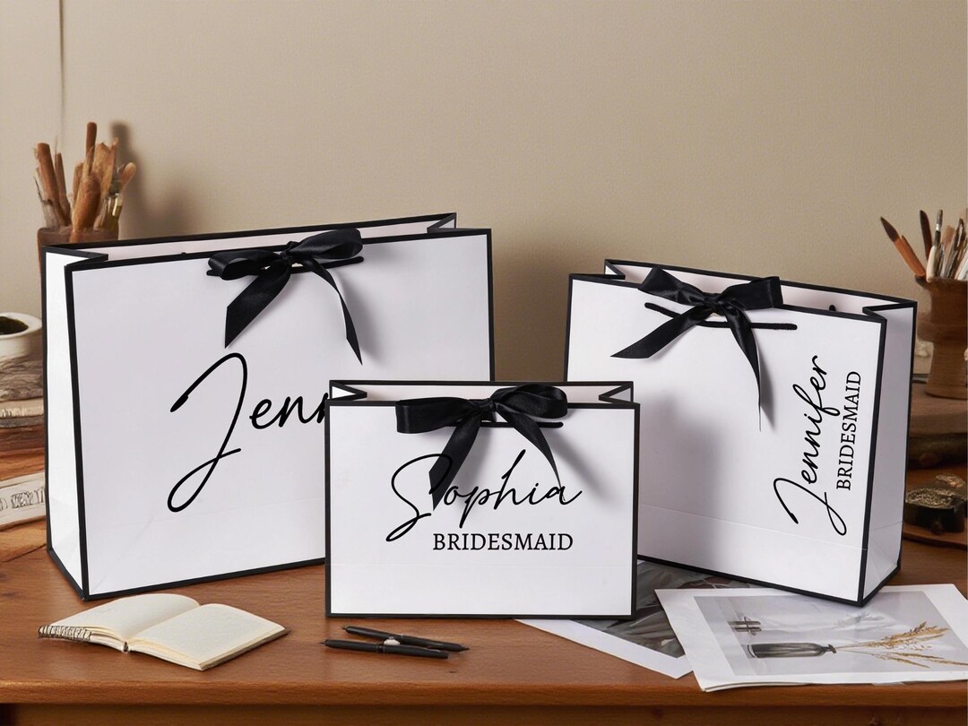 Personalized Bridesmaid Gift Bags, Custom Bow Tie Gift Bags, Bridal ...