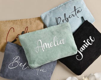 Personalized Embroidered Name Corduroy Makeup Bag,Monogrammed Toiletry Bag,Bridesmaid Makeup Bag,Bridesmaid Gift,Bachelorette Party Gifts