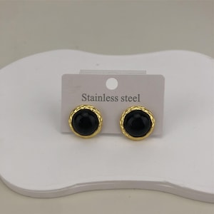 Black Round Stud Earrings, Dome Stud Earrings, Minimalist Earrings, Elegant Jewelry