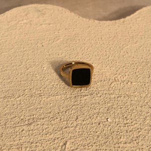 Black Square Ring, Minimalist Band, Modern Geometric Jewelry, Unisex Statement Ring, Gift for Her