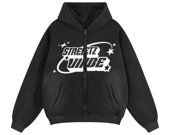 Black Y2k Full Zip up Hoodie Edgy Hoodies Japanese