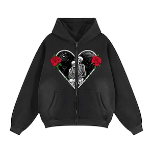 Y2K Hoodie Gothic Streetwear Übergroße Grafik-Reißverschluss-Hoodies für Vintage Streetwear inspiriert Grafik-Gothic-Reißverschluss-Hoodie für Männer und Frauen