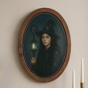 Halloween Witch Decor, Spooky Witch Portrait Wood Art, Gothic Halloween, Oval Witch Sign, Haunted , Dark Magic Art, Autumn Witch Giftt