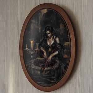 Dark Gothic Priestess Ritualszene Wandbild im okkulten Fantasy Hexen Rahmen