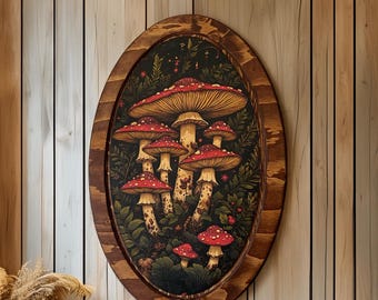 Mushroom Painting, Enchanted Forest Art, Vintage Mushroom Print, Cottagecore Wall Decor, Whimsical Home Accent, Handmade Gift