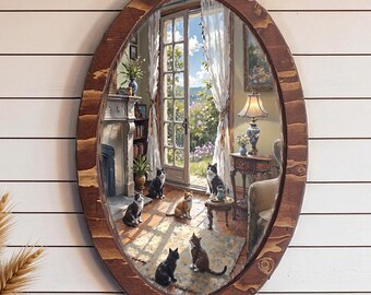 Décoration murale en bois rustique avec des chats à la lumière du soleil - Décoration printanière Cottagecore, cadeau de Pâques fait main