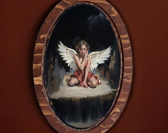Art mural en bois d&#39;ange - Décoration spirituelle rustique faite main, cadeau religieux inspirant