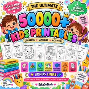50.000+ Kids Coloring & Learning Printables Bundle (PLR MRR PDF)