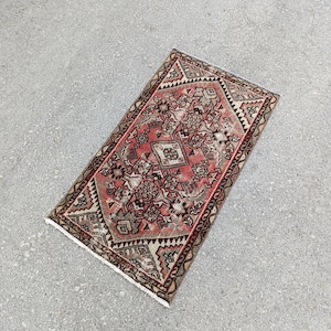 Small Turkish Wool Rug 2.1 x 3.8 ft: Vintage Entryway Doormat