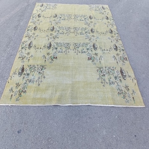 Vintage Oushak Rug 6x9: Turkish Wool Living Room Carpet