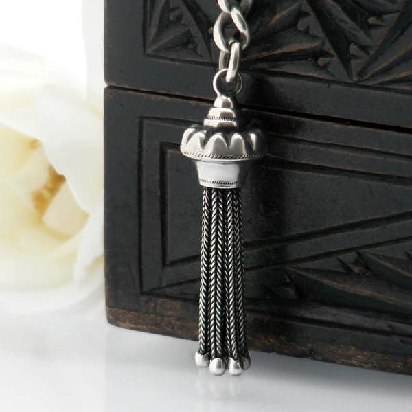 Antique Fob Tassel Pendant | Victorian Sterling Silver Foxtail Tassel Necklace | Etruscan Revival | Gothic Pendant - 20 Inch Chain Included