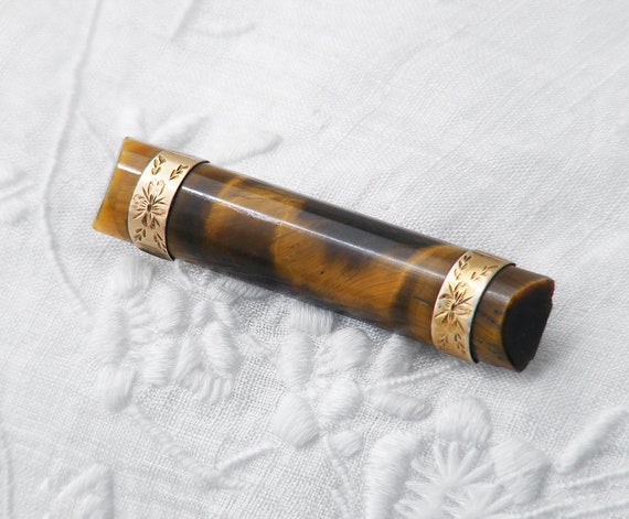 Antique Tiger Eye Bar Brooch | Edwardian Bar Pin |