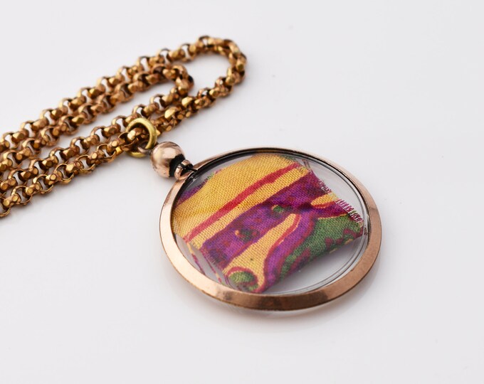 Victorian Glass Locket | Antique Rolled Gold with Bevelled Glass Memento Locket  - 17 Inch Heavy Antique Chain