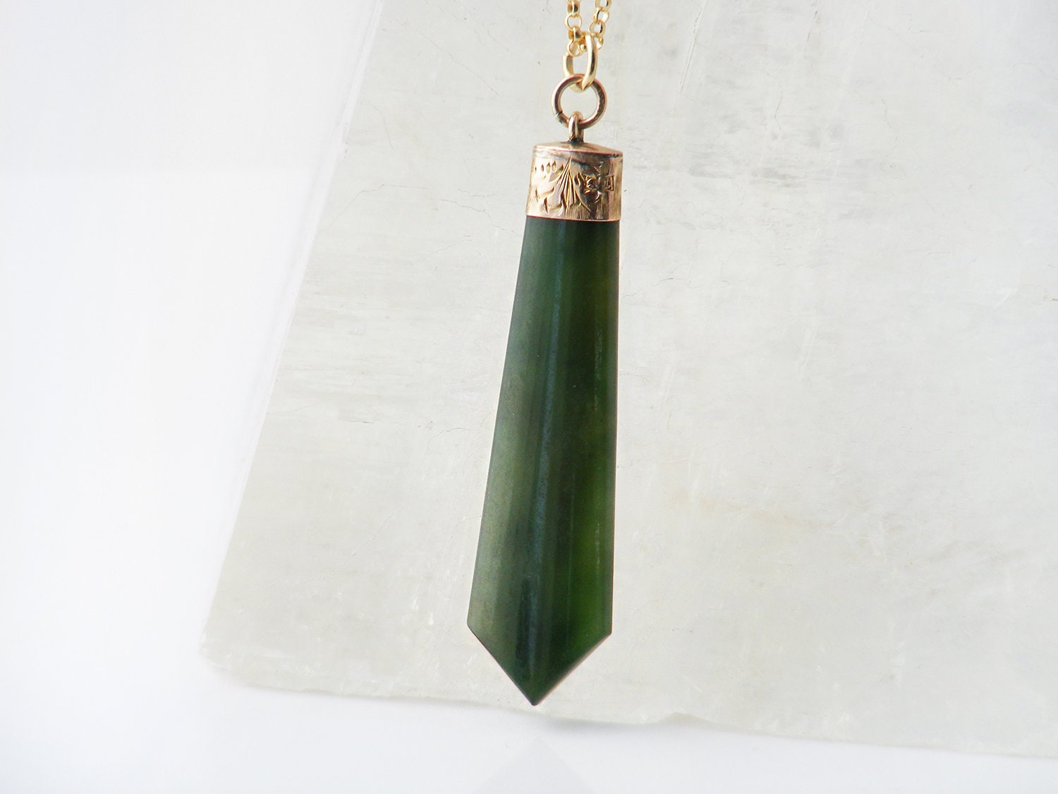 Antique 9ct Gold Jade Fob Pendant 