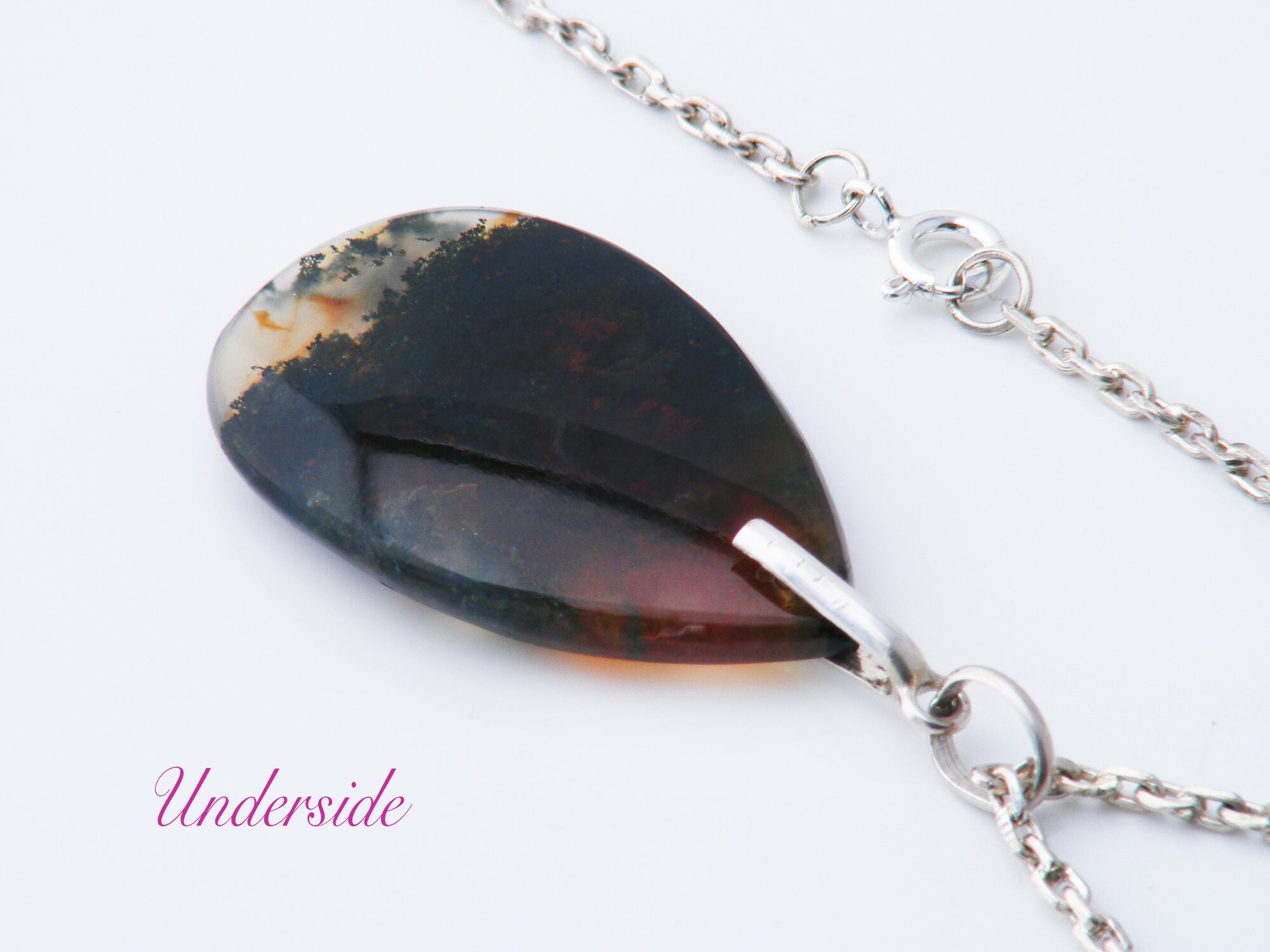 Vintage Moss Agate Pendant | Sterling Silver & Pear Cut Gemstone