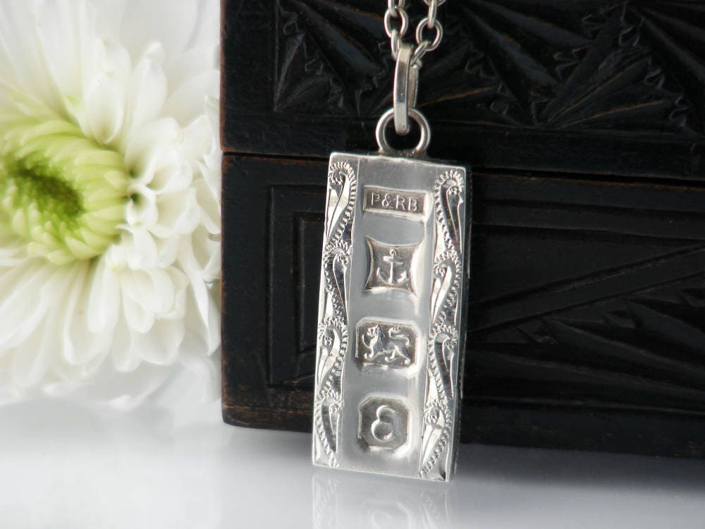 Vintage Sterling Silver Ingot Pendant 1979 English Hallmarks Reversible Silver Pendant Half Ounce Ingot 22 Inch Vintage Silver Chain