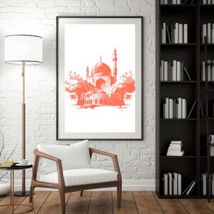 Architectural Wall Art - Minimalist Gold Mosque Illustration Digital Art Print – Instant Download