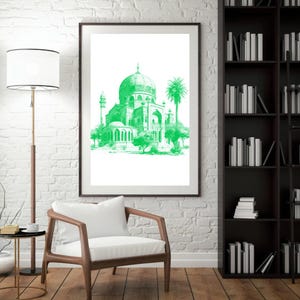 Architectural Wall Art - Minimalist Green Mosque Illustration Digital Art Print – Instant Download