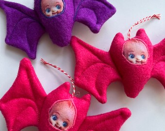 Pink Purple Kewpie Bat Ornaments