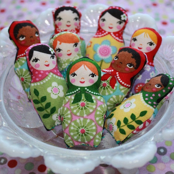Set of Three Tiny Miniature Matryoshka Russian Stacking Doll plush party favor or accessory
