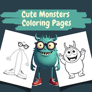 Cute Monster Coloring Pages, Monster Coloring Books, Cute Monsters – 30 Printable Sheets, Digital Download PDF PNG for Kids & Adults