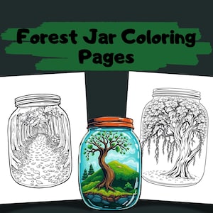 Forest Jar Coloring Pages, Bold and Easy Coloring Pages, Woodland Nature Art, Jar Coloring Pages, Forest Coloring Pages, Nature Coloring