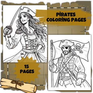 Dibujos para colorear de piratas: divertidas hojas de actividades imprimibles para niños y adultos, piratas, mapas del tesoro, imprimibles de piratas, barcos piratas, arte pirata