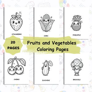 Fruit & Vegetable Coloring Pages – Cute, Educational, Fun Activity for Kids, Printable PDF for Learning, Healthy Eats, Kawaii Fruit Coloring