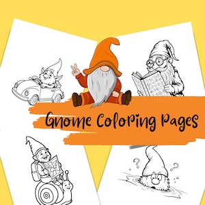Gnome Coloring Pages, Enchanted Gnome Coloring Page, Fantasy Gnome Coloring, Cute Gnome Coloring Sheets, Garden Gnomes, Instant Download