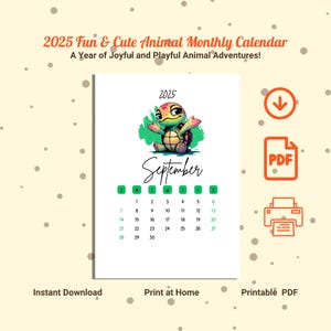 Calendario colorido de animales lindos 2025: comienza en domingo y lunes, tamaño A4 imprimible, planificador mensual divertido para niños, amantes de los animales, diseño brillante