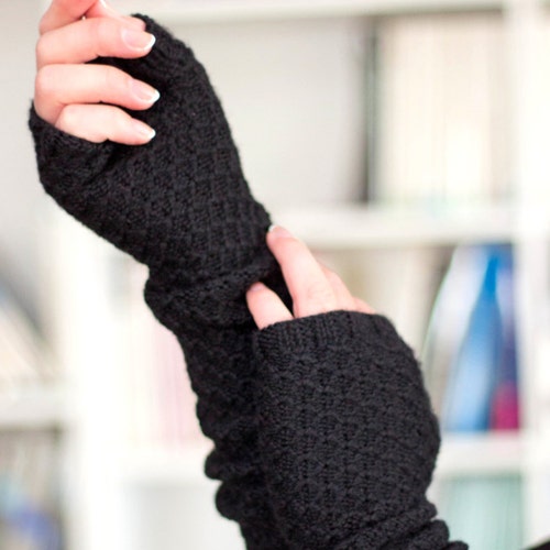 Enza Costa Cashmere Long Wool Fingerless Black Women Gloves