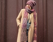 Reserved for Anneke Set of Extra Long Scarf and Beanie, Multicolor Scarf,  OOAK Skarf, Knit Unisex Long Scarf, Extra large beanie