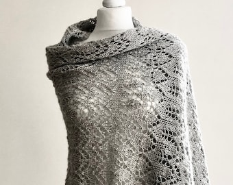 Organic baby alpaca shawl, light grey alpaca shawl, knitted wedding grey shawl, baby alpaca wrap, warm organic alpaca scarf