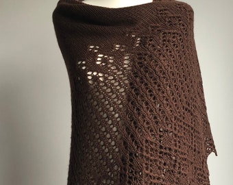 Châle en dentelle de cachemire de laine mérinos brune, enveloppement tricoté à la main de couleur chocolat