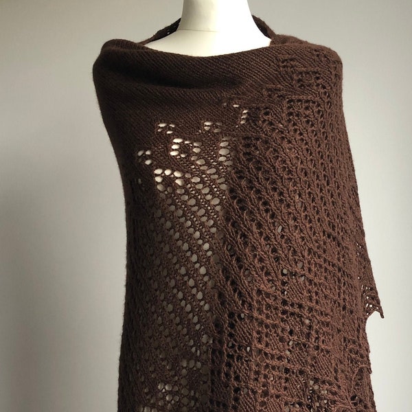 Châle en dentelle de cachemire de laine mérinos brune, enveloppement tricoté à la main de couleur chocolat
