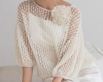 Mohair ivory color  wedding sweater, Lightweight bridal sweater, Summer mohair jumper