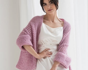 Pink wedding cardigan Mohair bridal sweater Dusty rose bridal wrap Dusty pink mohair silk sweater Pink mohair wedding jacket