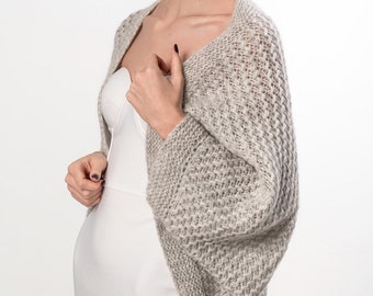 Maglione alpaca, bolero grigio alpaca chunky, scrollata di spalle alpaca da sposa grigia, scialle grigio alpaca, cardigan grigio oversize, cardigan di cocco grosso