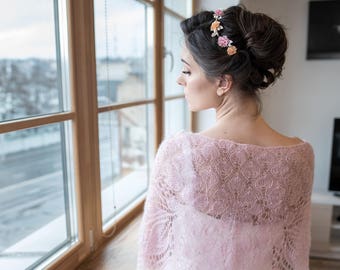 Handgestrickter Mohair Seide Schal, Brautstola, Rosa