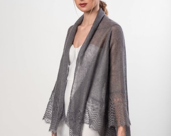 Grey mohair sweater laces cardigan