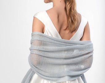 Blue merino wool wedding shawl knitted laces stole