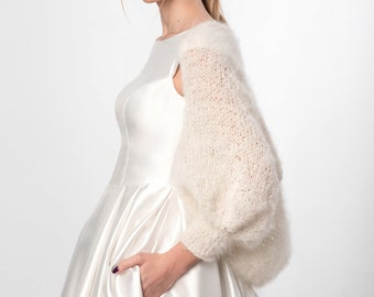 Maglione da sposa color avorio bolero di cocco alpaca