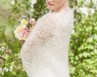 Chal de mohair de boda de punto, envoltura de mohair de marfil, envoltura de novia, bufanda de mohair de marfil, chales y envolturas de boda