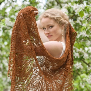 Knitted shawl / lace wrap / cinamon color / linen shawl / women handknitted lace stola / bridesmaid shawl /
