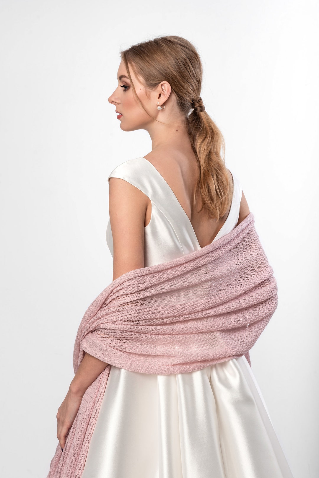 Chal de lana merino con fular de boda en rosa empolvado Etsy España
