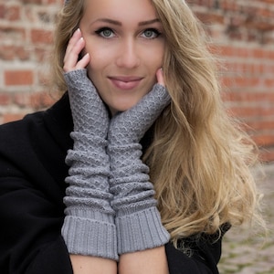 Grey color hat and fingerless gloves, cashmere and merino wool, Hat and Fingerless, Grey Beanie, Steel Grayhat, Women hat, Souchy Hat